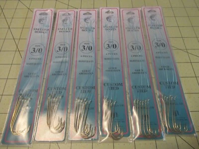36 SNELLED FISH HOOKS (6 PKS X 6 EA) GOLD ABERDEEN HOOK MONO LEADER 7" PICK SZ - Image 1 of 4