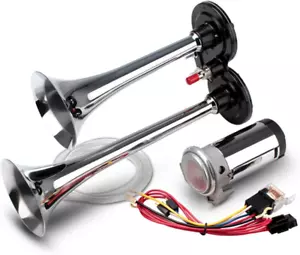 FARBIN Car Horn 12V 150Db Super Loud Air Horn, Chrome Zinc Dual Trumpet Air Horn - Picture 1 of 7