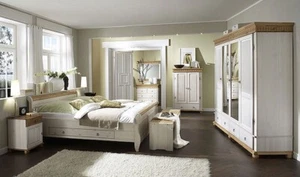 Schlafzimmer Kiefer massiv weiß 3 tlg. Landhausstil Helsinki Schrank Bett Nako - Bild 1 von 9