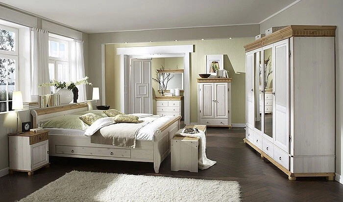 Schlafzimmer Kiefer massiv weiß 3 tlg. Landhausstil Helsinki Schrank Bett Nako - Bild 1 von 4