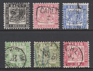 Baden Sc 19, 20, 22, 26 + shade, 27 used. 1862-68 Perf 10 Coat of Arms, sound - Picture 1 of 2