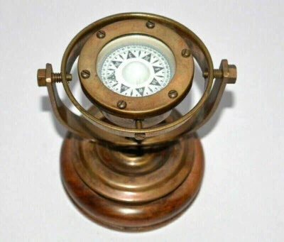 Brújula cardán de latón náutico antigua brújula cardán pináculo barco de colección Foto 1 de 4