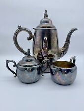 WM A Rogers by Oneida Silversmiths Silverplate Tea Set: Tea Pot,Sugar, & Creamer