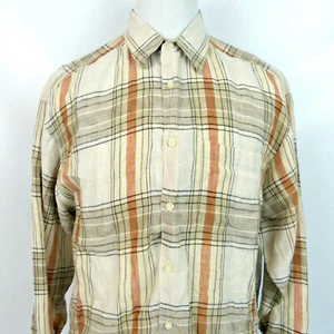 Geoffrey Beene Mens Size L Linen Shirt Long Sleeve Button Down Up Plaid 4GBNWEU - Picture 1 of 5
