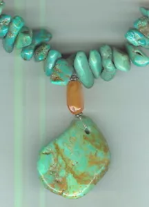 Collana con perle di corniola soffiate e pepite turchesi in stile goccia - Foto 1 di 3
