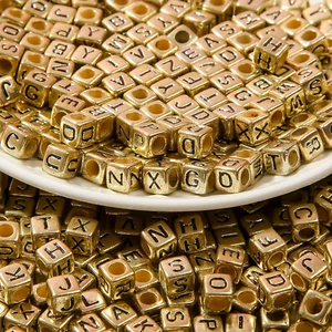 1000Pcs Cube Letter Beads Gold Letter Beads Square Letter Beads 6X6 Mm Alphabet - Picture 1 of 5