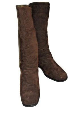 Botas Markon Mujer Marrón Gamuza Cuero Media Pantorrilla/Puño TACONES PLANOS DESLIZABLES 6.5M Foto 1 de 4