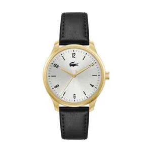 LACOSTE 2011324 GOLD DIAL BLACK LEATHER STRAP 42MM MEN'S WATCH MSRP $ 155 - Picture 1 of 3