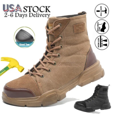 Sapatos de segurança masculinos impermeáveis biqueira de aço botas de trabalho indestrutíveis tênis de cano alto - Imagem 1 de 4