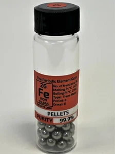 Iron Metal Pellets/Spheres 31.1 Grams 99.9% in our new "Stand Tall" Glass Vials - Picture 1 of 3