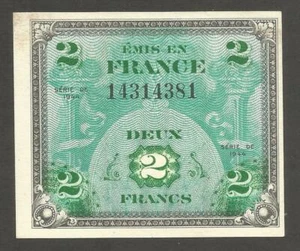 France 2 Francs 1944; AU+; P-114a; BNB-B1301a; Operation Tom Cat; MPC; WWII - Picture 1 of 2