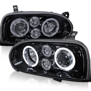 Glossy Black 93-98 Vw Golf Mk3 Projector Head Lights+Driving Fog Lamps - Picture 1 of 9