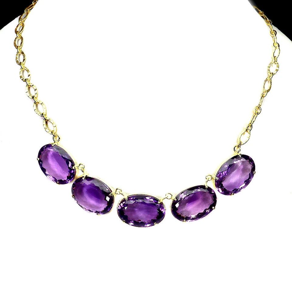 925 Sterling Silver Necklace Oval Amethyst 23x16mm Handmade Gemstone Jewelry - Image 1 of 4