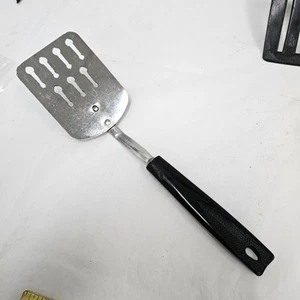 Vintage Ekco Short Keyhole Slotted Spatula Turner 10” Chromium Black Handle USA - Picture 1 of 4
