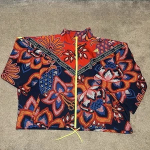ADIDAS FARM RIO Jacket Women UK 24 26 2X Pineapple Floral Windbreaker AOP Kimono - Picture 1 of 12