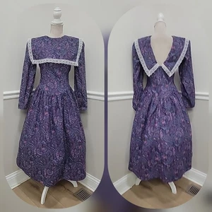 Vestido De Colección Gunne Sax Ditsy Floral Cachemira Algodón Cuello Encaje Pradera Jardín - Imagen 1 de 14