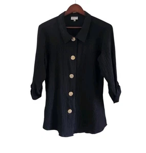 Habitat Clothes To Live In Black Crinkled Button Front Tunic Top Shirt Size S - Picture 1 of 6
