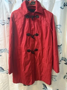 NAUTICA Hooded Zip Rain Jacket Duffle Coat Size XL Women’s Toggle Buttons Red - Picture 1 of 5