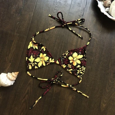 Corbata de bikini retro vintage hawaiana tropical roja naranja amarilla pequeña Foto 1 de 3