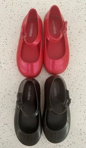 2 Pair Mini Melissa Youth Shoe Sz 8 Red Black - Picture 1 of 9