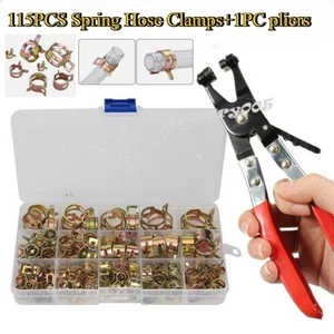 115Pcs 6-22mm Spring Clips Fuel Hose Line Water Pipe Air Tube Clamps Pliers Kit - Picture 1 of 19