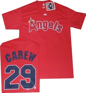Los Angeles Angels Rod Carew Majestic Red Throwback T Shirt New tags Medium - Picture 1 of 4