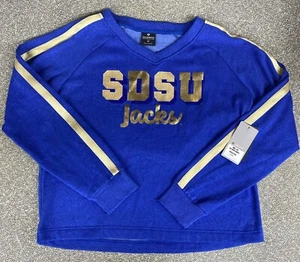 NEW SDSU South Dakota State Jackrabbits Colosseum V Neck LS Fleece Shirt Women M - Picture 1 of 5