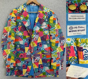 Vintage Lilly Pulitzer Men's Stuff Sport Coat Patchwork Size 40 Long Colorful - Picture 1 of 24