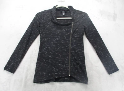 Moletom feminino INC zíper completo pequeno preto cinza mistura de cor poliéster - Imagem 1 de 4