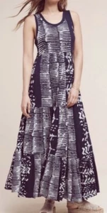 Maxi Vestido Anthropologie Holding Horses Ismene en Niveles S Azul Marino Retazos - Imagen 1 de 12