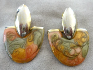 RETRO VTG 80's  FASHION GOLD TONE PIERCED EARRINGS DANGLE DANGLING DOORKNOCKER - Picture 1 of 7