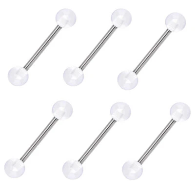 Bulk 14g Acrylic 6mm Ball Steel Tongue Bar Barbell Nipple Ring Piercing 16-38mm Foto 1 de 4