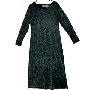 Vtg Crushed Velvet Dark Green Dress Sz 90s Witchy Whimsigoth Grunge Vampire - Picture 1 of 9