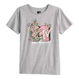 Women's Floral MTV Graphic Tee GREY SIZE MEDIUM NWT BEAUTIFUL - Picture 1 of 3