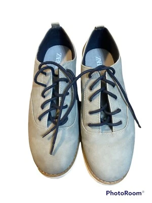 Zara Kid Boys Oxford Lace Up Shoes Gray US Sz 5.5 4521/003 Navy Laces - Image 1 of 4
