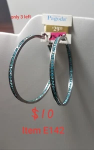 Women's fashion hoop with blue crystals 2 in diameter stainless steel - Picture 1 of 3