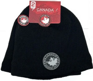 NWT 2-Pack Canada Weather Gear Knit Beanie Hat Thermal Plush Lining Black & Gray - Bild 1 von 4
