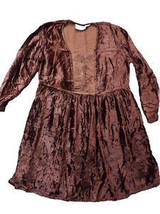 Vtg Crushed Velvet Raaga Womens Top 90's Y2K Dark Brown Tie Back Satin Inlay - Picture 1 of 15