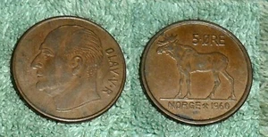 RFM 30375 World Coins Norway 1960 5 Ore VF Olav V KM405 - Picture 1 of 1