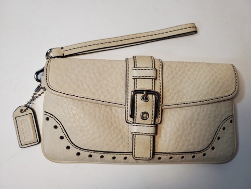 Coach Pochette da Polso Pochette Pelle di Ciottoli Crema Avorio Charm Equitazione 8x4"