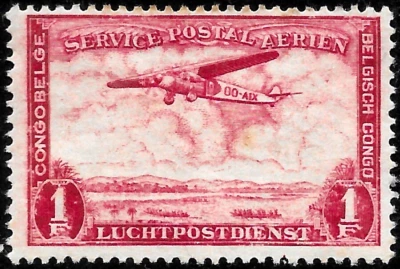 1931-37 CORREO AÉREO CONGO BELGA SC#C8 1F. MLH OG VF AVIÓN FOKKER F VII Foto 1 de 2