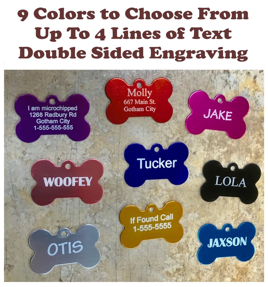 CUSTOM ENGRAVED PET TAG ID DOG CAT PERSONALIZED NAME TAGS DOUBLE SIDE - Image 1 of 1