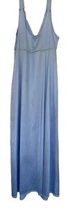 Camicia da notte lunga donna Vanity Fair vintage blu raso seta orlo floreale XS Petite - Foto 1 di 8