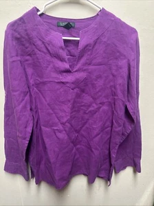 Lauren Ralph Lauren 100% Linen Popover Top Womens Small Lagenlook Fuscia - Picture 1 of 5