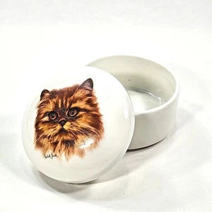 Enesco Derick Bown Orange Ginger Persian Cat Round Trinket Box 1980 Vintage - Picture 1 of 11
