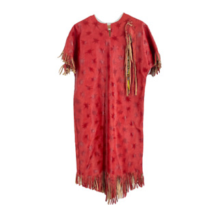 Vintage Red Leather Star Dress Tassels Handmade Native 70s 80s