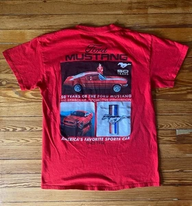 Ford Mustang 50th Anniversary Graphic T-Shirt Red Cars Tee Men's Size Small - Picture 1 of 4