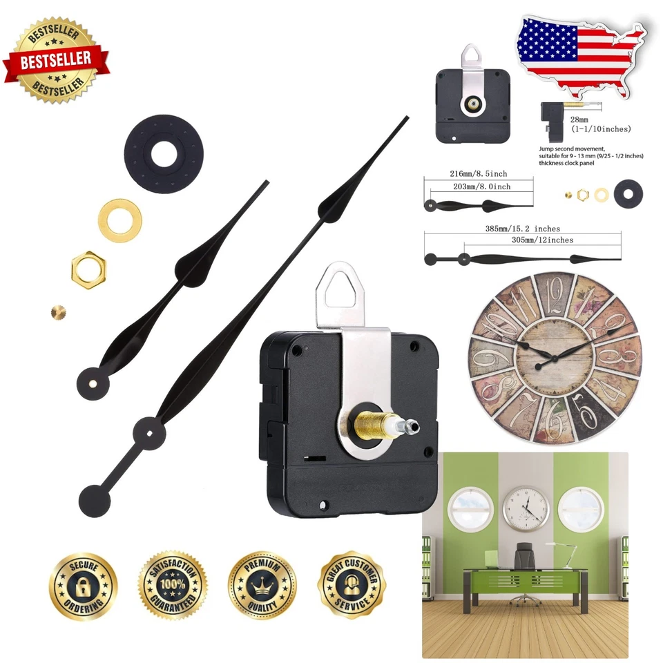 Hicarer High Torque Long Shaft Clock Movement Mechanism With 12 Inch Spade Hands