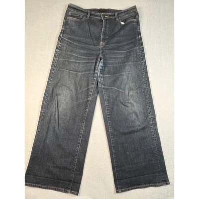 Pantalones de mezclilla Uniqlo Jeans para mujer 30 tiro alto pierna ancha rectos lavado oscuro elásticos Foto 1 de 4