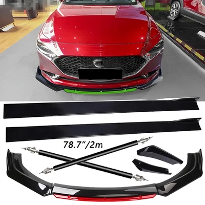 For Mazda UNIVERSAL Front Bumper Lip Chin Splitter Spoiler Side Skirt Black Red - Image 1 of 4